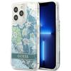 Guess Cover per iPhone 13 Pro Guess con glitter liquido verde floreale.