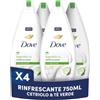 Dove Docciaschiuma Rinfrescante, Idratante Dermo-Naturale, Cetriolo e Tè Verde, 1/4 Crema Idratante, Dermatologicamente Testato, Bagnoschiuma Uomo e Donna, 100% Bottiglia Riciclata* 750 ml