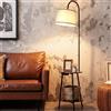 LuminexDesigns Lampada da Terra con Mensole e Porta USB - Stile Vintage in Legno, 2 Mensole, Paralume in Tessuto Bianco, Attacco E27, Interruttore, H 165 cm, per Soggiorno, Camera e Ufficio