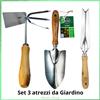 Garden Touch Set 3 Attrezzi Giardinaggio Acciaio Legno Paletta Zappa Tridente Coltello Diserb