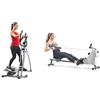 Sunny Health & Fitness Compact Folding Magnetic Rowing Machine w/ 109 CM Slide Rail, 130 KG Max + Legacy Stepping Elliptical Machine, Total Body Trainer with Ultra- Quiet Magnetic Belt Drive