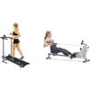 Sunny Health & Fitness Compact Folding Magnetic Rowing Machine w/ 109 CM Slide Rail, 130 KG Max + Foldable Manual Treadmill, Compact Cardio Fitness, Durable Non-Electric Incline Exercise