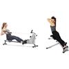 Sunny Health & Fitness Compact Folding Magnetic Rowing Machine w/ 109 CM Slide Rail, 130 KG Max + 45 Degree Hyperextension Roman Chair, Steel, Grey, One Size SF-BH6629