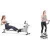 Sunny Health & Fitness Compact Folding Magnetic Rowing Machine w/ 109 CM Slide Rail, 130 KG Max + Twister Stepper Machine, Height Adjustable Stepper w/Handlebars & LCD Monitor