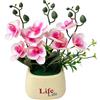 Pianta in vaso di orchidea artificiale con e foglie realistiche 27x25 cm