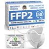 Polonord Adeste ADESTE - 50 Mascherine FFP2 Bianche Certificate CE, Filiera controllata, anallergiche, con elastici comodi e resistenti. Sicura: capacità filtrante >99,5%, Buste singole sigillate