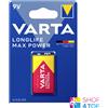 Varta Longlife Max Power Batteria Alkalina 9V 6LR61 MN1604 Per Rilevatori Fumo