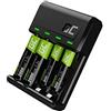 Green Cell VitalCharger - Caricatore + 2 Batterie AA 2000 mAh + 2 Batterie AAA 800 mAh per NI-MH AA AAA R6 R03 Mignon con Micro USB-C. Sistema di Ricarica a 4 Canali - Ricarica da 1 a 4 AA o AAA, LED