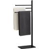 Relaxdays Portasciugamani a 3 Bracci Mobili, Piantana da Bagno, HLP: 83x33,5x14 cm, Porta Asciugamani in Metallo, Nero