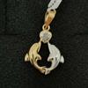 SR Pendente In Oro 18K 750 Mls. 2 Delfini E Cuore Di Zirconia