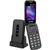 Volfen Nexo Flip MAX - Telefono cellulare con coperchio per anziani, pulsanti e tasti grandi, facile da usare, USB-C, 3 memorie dirette, base di ricarica, colore: nero