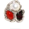 NALBORI vero argento 925 anello corallo verace perla barocca granato rosso regolabile