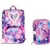 Seven Zaino Scuola Estensibile Seven SJ Fluffy Pink Girl Bambina + Astuccio 3 zip