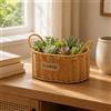 Cestino Ovale Intrecciato Etichetta Cucita Cestino in Finto Rattan Decorativo