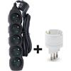 AUDIOSYSTEM CIABATTA MULTI PRESA ELETTRICA 5 POSTI SHUKO INTERRUTTORE CAVO 3 Metri NERO +AD