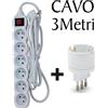 AUDIOSYSTEM CIABATTA MULTI PRESA ELETTRICA 6 POSTI SHUKO INTERRUTTORE CAVO 3Metri+ADATTATORE