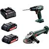 Metabo KIT 18V Trapano BS 18 + W 18 7-125 Smerigliatrice 2x 1,5Ah e caricatore