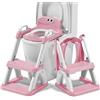 SUPERBE BEBE Riduttore WC Bambini con Scaletta - Sedile WC Pieghevole per Apprendimento Autonomo - Adattatore Toilette con Gradino Antiscivolo e Maniglie - Vasino Bambini