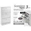 G SCARPIERA SALVASPAZIO 3 ANTE DOPPIE VERTICALE SCARPE BIANCO LEGNO 115*63*24 cm