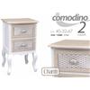 G COMODINO 2 CASSETTI h 67*42*34 cm CASSETTIERA SHABBY CHIC DECAPè BIANCO MARRONE