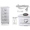 G CASSETTIERA CUORE LEGNO COMODINO SHABBY CHIC 4 CASSETTI BIANCO h 82*40*30cm