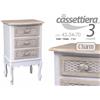 G COMODINO CASSETTIERA 3 CASSETTI SHABBY CHIC DECAPE BIANCO MARRONE 70*42*34 cm