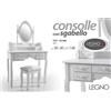 G TAVOLO TRUCCO TOLETTE CONSOLLE SGABELO SPECCHIO LEGNO BIANCA SHABBY 90*40*77/146