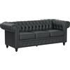 HOMCOM Divano 3 Posti Stile Chesterfield Trapuntato in Finta Pelle Nero
