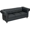 HOMCOM Divano Classico 3 Posti Stile Chesterfield Trapuntato in Finta Pelle Nero