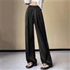 Pantalone donna lunghezza intera gamba larga elastico in vita in raso tinta unit