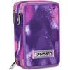 Seven Astuccio Scuola 3 Zip, Rosa Viola Fucsia, Bubble Street, Portapenne