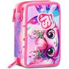 SJ GANG STYLE JAM GANG Astuccio Scuola 3 Zip Cat Led, Rosa, Portapenne Triplo