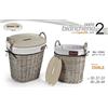 G SET 2 CESTE VIMINI PORTABIANCHERIA COPERCHIO LEGNO CESTA OVALE NATURA 53/44cm