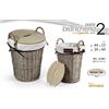 G SET 2 CESTE VIMINI PORTABIANCHERIA COPERCHIO LEGNO CESTA TONDA NATURA 53-44cm