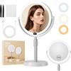JOTOL Specchio Trucco con Luci,Specchio ingrandimento 10X,3 Colori di Luce,Lumin