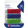 Verbatim Slider Confezione multipla chiavette USB 16GB I USB 2.0 I 3 memorie USB I Laptop