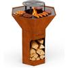 Barbecook barbecue a legna braciere da tavolo Nestor Original bbq grill con griglia rialzata in acciaio corten, 92x92x101cm