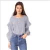 Splendid Donna Increspatura Maniche Navy a Righe Manica Lunga Camicetta Nwt