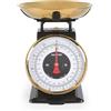 Salter Timeless - Bilancia da cucina meccanica, 5 kg, ciotola in acciaio inox da 1 litro, incrementi di 20 g, cifre grandi facili da leggere, altezza 25 cm, senza batterie, colore: Nero/Oro