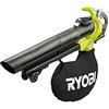 Ryobi Soffiatore Aspiratore Trituratore Brushless a Batteria 36V MAX POWER, Velocità Aria fino a 238 km/h, Sacco Raccolta 45 L, Rapporto Triturazione 10:1, Solo Corpo Macchina, RBV36B