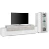 TopQuality Furniture Mobile Televisore da Salotto 200 cm con Vetrina Bianco Lucido Cemento