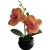 Fiore Artificiale Stile Phalaenopsis con Vaso a Righe Nero per Decorazione Libre