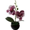Fiore Artificiale Stile Phalaenopsis con Vaso a Righe Nero per Decorazione Libre