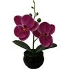 Fiore Artificiale Stile Phalaenopsis con Vaso a Righe Nero per Decorazione Libre