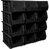 Akro-Mils 30240 AkroBins Contenitori di Stoccaggio in Plastica, Contenitori Impilabili Salvaspazio per Garage, Dispensa, Organizzazione Hobby, 38,1 cm x 20,32 cm x 17,78 cm, Nero, Confezione da 12