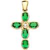 Pendente Oro 18K 750 Mls Croce 28x19 MM Esmeraldi Diamante Lab 0,049 Q