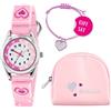 Peers Hardy Tikkers Girls Pink Canvas Rip Strap Heart watch, purse and bracelet set ATK1031