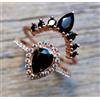 6 KT Nero Anello Diamante Pera Forma Con IN Rosa Placcato Oro AAA Certificato