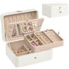SONGMICS GISELLA Collezione - Scatola Portagioie con Specchio, Porta Gioielli 2 Livelli, Vassoio Rimovibile, 17,6 x 22 x 11 cm, Porta Orecchini Collane, Idea Regalo, Bianco Nuvola JBC200W01