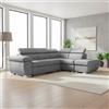DecHome Divano Angolare 4 Posti Penisola Destra Letto 264x220x76 Grigio Fiona DecHome